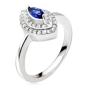 Stříbrný prsten 925, modrý zrnkový kamínek, zirkonová elipsa - Velikost: 49