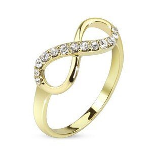 Prsten zlaté barvy, symbol nekonečna zdobený čirými zirkony - Velikost: 49