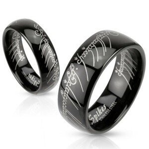 Černý ocelový prstýnek s motivem Pána prstenů, 8 mm - Velikost: 67