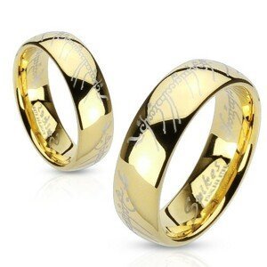 Ocelový prsten zlaté barvy, písmo z Lord of the Rings - Velikost: 52