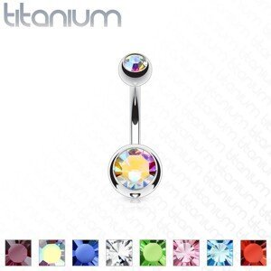 Titanový piercing do pupíku se dvěma barevnými kamínky, délka 10 mm - Barva piercing: Růžová