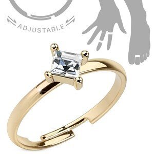 Nastavitelný prsten na ruku nebo nohu, zlatý, čtvercový čirý zirkon - Velikost: 50