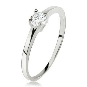 Hladký prsten stříbro 925, okrouhlý čirý zirkon v kotlíku se čtyřmi kolíčky - Velikost: 49