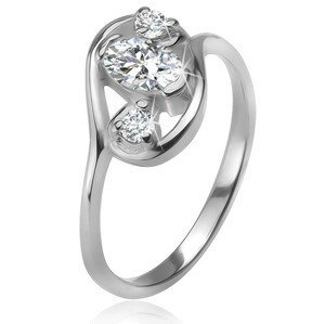 Zirkonový prsten, obrys elipsy, tři čiré broušené kamínky, stříbro 925 - Velikost: 52