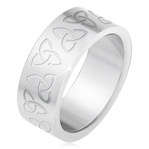 Ocelový prsten s gravírovanými keltskými symboly, Triquetra - Velikost: 61