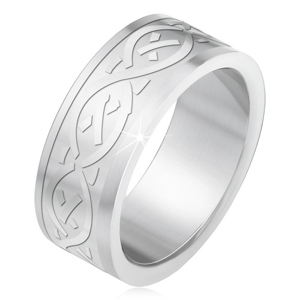 Ocelový prsten, matný gravírovaný pás s keltským motivem - Velikost: 58