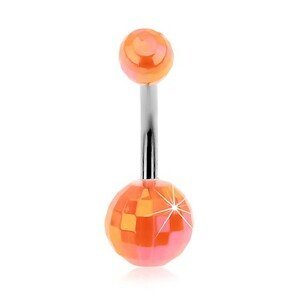 Piercing do bříška - oranžové akrylové disko koule