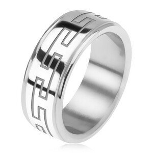 Ocelový prsten, zrcadlově lesklý, snížené okraje, řecký klíč - Velikost: 64