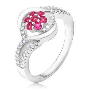 Prsten ze stříbra 925, růžový zirkonový květ, rty - Velikost: 51