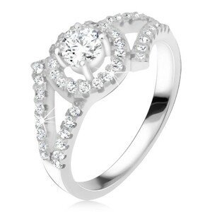 Stříbrný 925 prsten, rozvětvená ramena, okrouhlý kámen s lemem - Velikost: 60