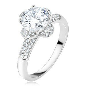 Prsten s čirým zirkonovým květem, kamínky v ramenech, stříbro 925 - Velikost: 50