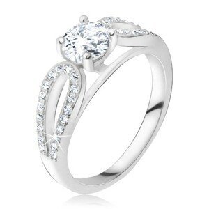 Stříbrný 925 prsten, kulatý kamínek mezi zirkonovými kapkami - Velikost: 51