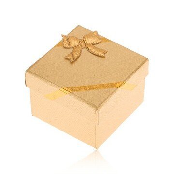 Dárková krabička na prsten, povrch zlaté barvy, mašle