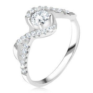 Prsten s čirým kamínkem, zakroucené linie, zirkonová ramena, stříbro 925 - Velikost: 49