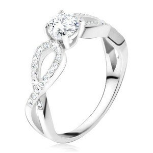 Prsten s čirým okrouhlým kamenem, zirkonové smyčky, stříbro 925 - Velikost: 59