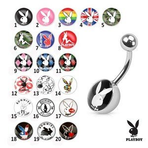 Ocelový piercing do bříška, barevné obrázky zajíčků Playboy - Symbol: PB10