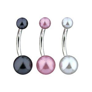 Piercing do bříška - barevná perlová kulička - Barva piercing: Bílá
