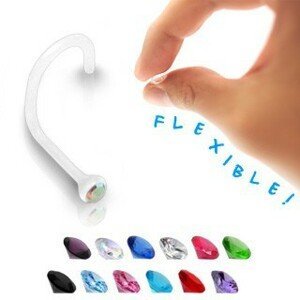 Piercing do nosu - transparentní BioFlex s barevným zirkonem  - Barva zirkonu: Modrá - B