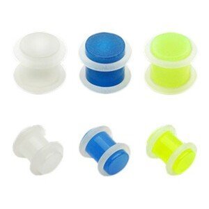 Plug do ucha z akrylu - průhledný s gumičkami - Tloušťka : 5 mm, Barva piercing: Modrá