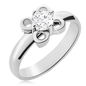 Ocelový prsten stříbrné barvy, kvítek s čirým zirkonem - Velikost: 52