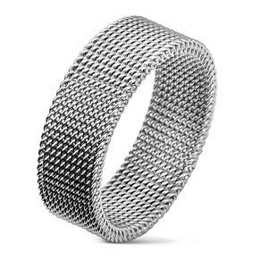 Ocelový prsten stříbrné barvy s vyplétaným síťovaným vzorem, 8 mm - Velikost: 53