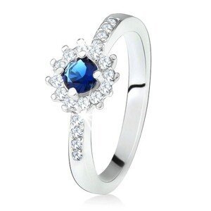 Prsten ze stříbra 925, kulatý tmavě modrý kamínek a čiré zirkony - Velikost: 50