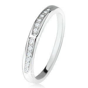 Lesklý prsten, dvě zaoblené čiré zirkonové linie, stříbro 925 - Velikost: 52