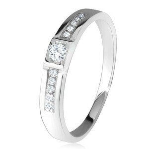 Lesklý prsten, dvě rovné linie, čiré kamínky, stříbro 925 - Velikost: 49