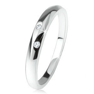 Lesklý prsten s vypouklým ramenem, dva čiré zirkonky, ze stříbra 925 - Velikost: 49