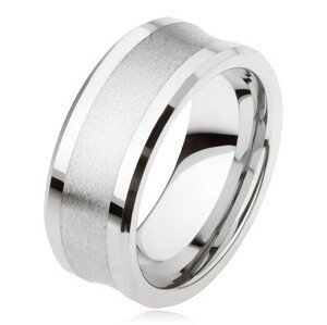 Wolframový prsten stříbrné barvy, matný středový pás, lesklé vystupující okraje - Velikost: 67