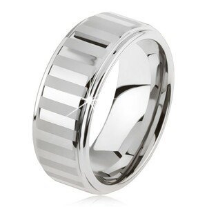Wolframový prsten stříbrné barvy, lesklé a matné pásky - Velikost: 54