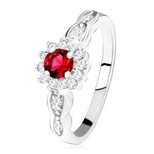 Zásnubní prsten ze stříbra 925, červený kulatý zirkon s čirým lemem - Velikost: 49