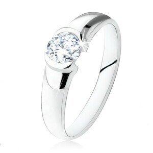 Stříbrný prsten 925, kulatý čirý kamínek, lesklý povrch - Velikost: 51