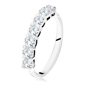 Lesklý prsten s linií sedmi čirých zirkonů, ze stříbra 925 - Velikost: 54