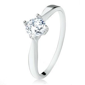 Zásnubní stříbrný prsten 925, broušený čirý zirkon, úzká ramena - Velikost: 49