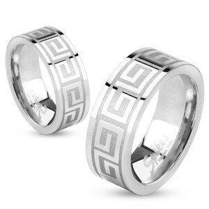 Prsten z oceli stříbrné barvy, lesklý povrch, řecký klíč, 6 mm - Velikost: 54