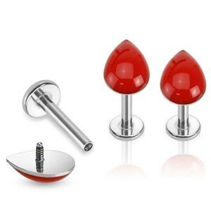 Piercing do brady z oceli, stříbrná barva, červená kapka - Délka piercingu: 8 mm