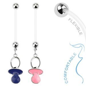 Piercing do bříška z bioflexu pro těhotné ženy, barevný dudlík - Barva piercing: Růžová