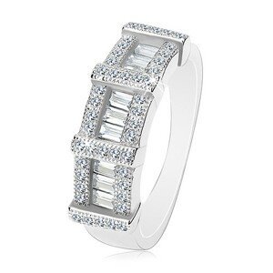 Zásnubní prsten ze stříbra 925, obdélníkové a kulaté zirkony - Velikost: 60