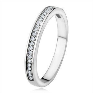 Stříbrný prsten 925, úzká ramena, vodorovná linie čirých kamínků - Velikost: 50