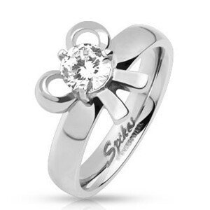 Zásnubní ocelový prsten s mašličkou a kulatým kamínkem  - Velikost: 49