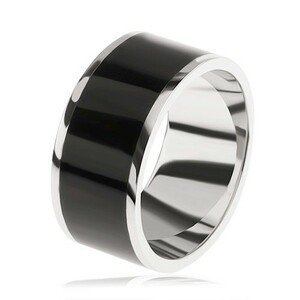 Lesklý prsten ze stříbra 925, černý dekorativní pás uprostřed - Velikost: 59