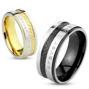 Prsten z oceli 316L, stříbrná a černá barva, nápis "Forever Love", 8 mm - Velikost: 59
