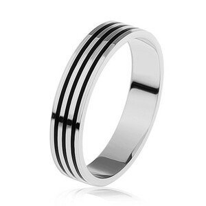 Stříbrný prsten 925, tři tenké černé pásky po obvodu - Velikost: 55