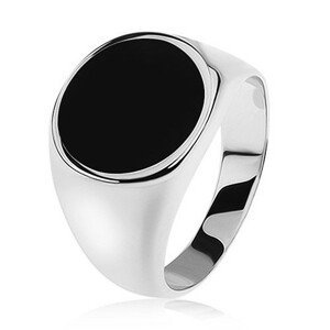 Prsten ze stříbra 925, zrcadlově lesklá ramena, černý glazovaný kruh - Velikost: 59