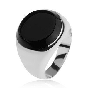 Prsten s černým glazovaným kruhem, lesklá ramena, stříbro 925 - Velikost: 56