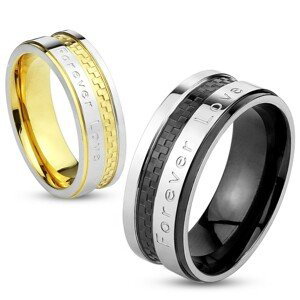 Prsten z oceli stříbrno-zlaté barvy, šachovnicový vzor, "Forever Love", 6 mm - Velikost: 52