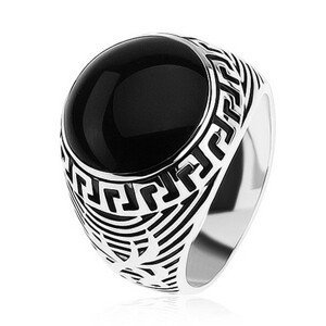 Prsten ze stříbra 925, černý glazovaný kruh, ornament řeckého klíče - Velikost: 67