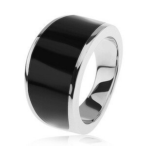 Stříbrný 925 prsten - černý glazovaný pás, lesklý a hladký povrch - Velikost: 64