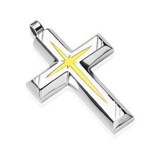 Kříž - stříbrný přívěsek se zlatým gravírovaním